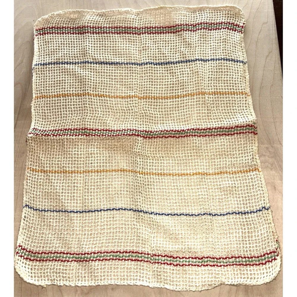 Vintage Dish Cloth LOT of 5 Open Weave Mesh Stripes Mid Century